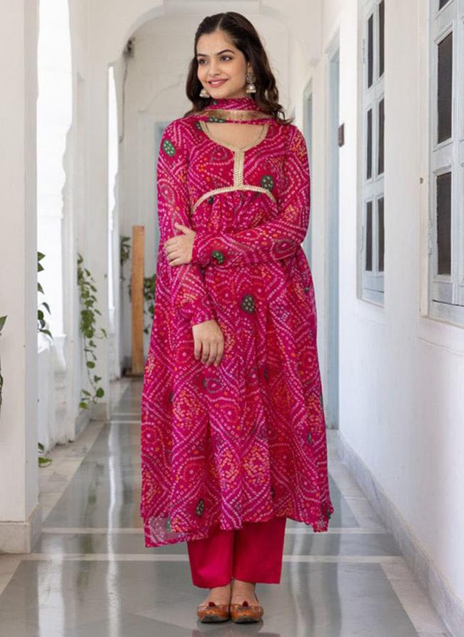 Silk Pink Festival Wear Bandhani Print Readymade Anarkali Suit